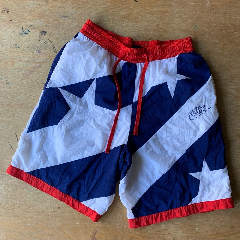 Nike Men's Red, White, and Blue Star Swim Shorts